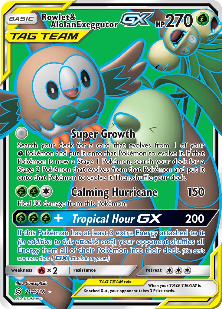 214/236-Rowlet and Alolan Exeggutor GX Full Art - SM - Unified Minds